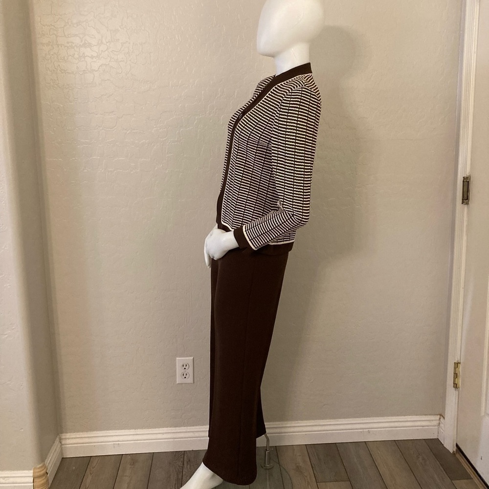 Women's Brown Knit Jacket & Pants Set - Classic Two-Piece - Picture 8 of 16
